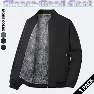 Men's solid color zip-up jacket, lightweight and easy to carry, regular fit casual long sleeves, polyester outerwear top, solid color zip-up coat, suitable for everyday wear in autumn and winter.