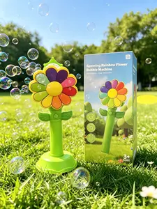 Handheld Rainbow Flower Bubble Blower Toy for Kids, Colorful Daisy Wand for Outdoor Summer Beach, Birthday Party Festive & Party Activities Supplies