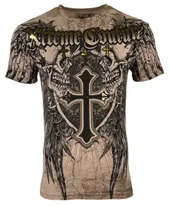 Xtreme Couture By Affliction Men's T-Shirt INHUMAN SKULLS Sand Crewneck Cotton