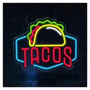 Sign Illuminated "Tacos" Neon Sign For Wall Decoration Restaurant Pizza Shop Tacos Lights, 5V USB Power Supply 26.23cm×32cm