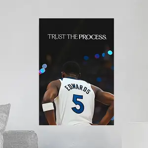 Canvas Poster - "Believe in the Process" Basketball Player Edwards Artistic Wall Art, Cool Wall Art, Inspirational Sports Decoration for Living Room, Bedroom, Home Decor, Dark Background with Depth of Field Effect