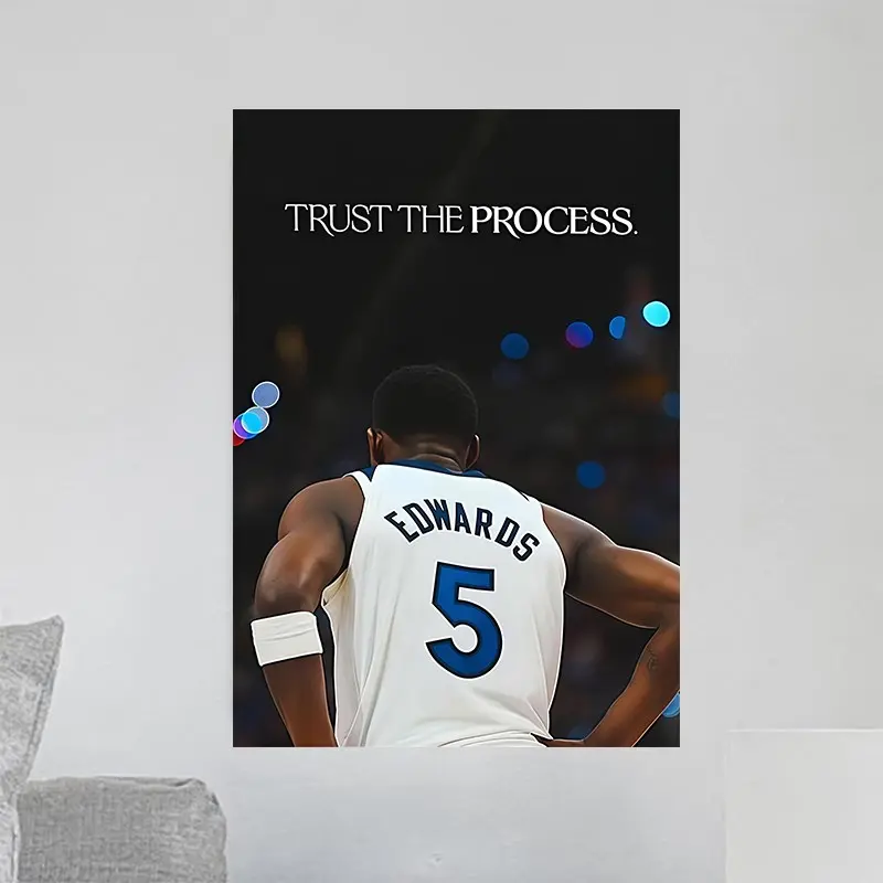Canvas Poster - "Believe in the Process" Basketball Player Edwards Artistic Wall Art, Cool Wall Art, Inspirational Sports Decoration for Living Room, Bedroom, Home Decor, Decoration Items, Dark Background with Depth of Field Effect