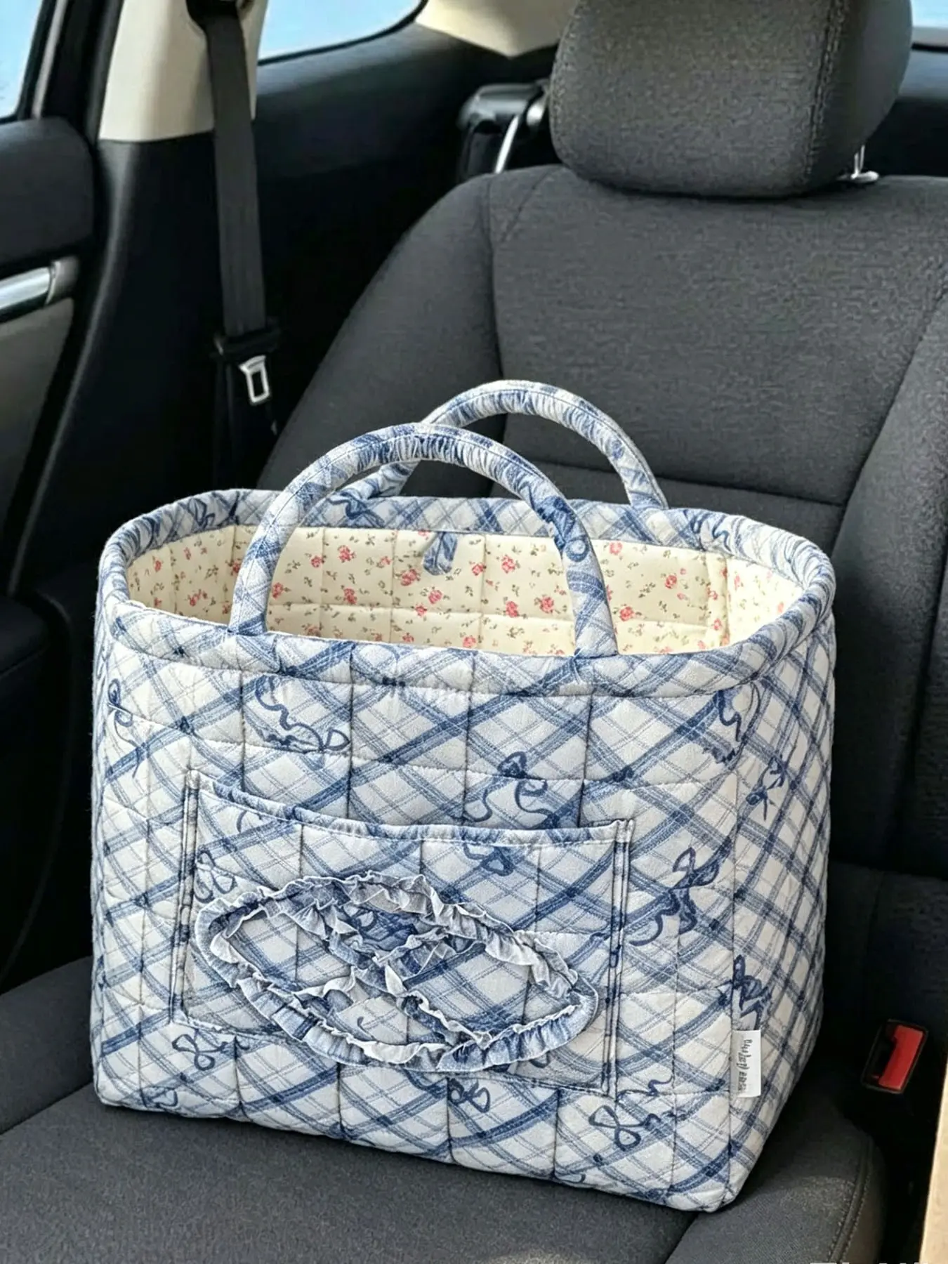 Floral Pattern Fabric Storage Basket with Handles, Carrying Basket, Storage Organiser, Portable Underwear Organizer, Home Organization for Kitchen Bathroom Bedroom Living Room Office
