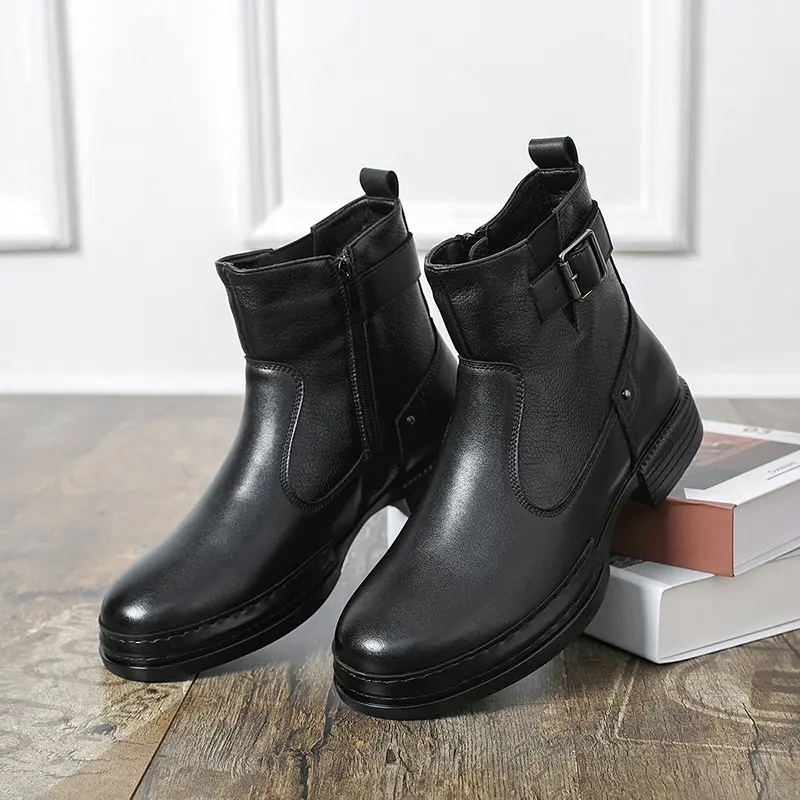 CYUW Men’s Fashion Chelsea Short Boots - Slip On PU Leather Shoe, Buckle Closure Footwear, All-Season, Ideal for Everyday Wear & Holidays