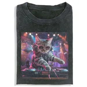 WACKY CAT Printed Design Unisex Vintage Crew Neck Regular Fit Cotton Fabric Casual Comfort Breathable Short Sleeve Funny T-shirts Fashion Men&Women's Top for Daily Wear 122503