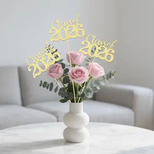 2026 Graduation Ceremony Centerpieces, Set of 6 Pre-Assembled Gold Sequin Table Decorations, Graduation Party Supplies for Photo Props Cake Decor, No Shedding Sparkle, End of School Year, Class of 2026 Teacher Appreciation