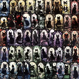 Cat Tarot Card Sticker, 50pcs/set Waterproof Self Adhesive Decor Paper, Decor Sticker for Gift Greeting Card Water Bottle Laptop Phone, Ornaments