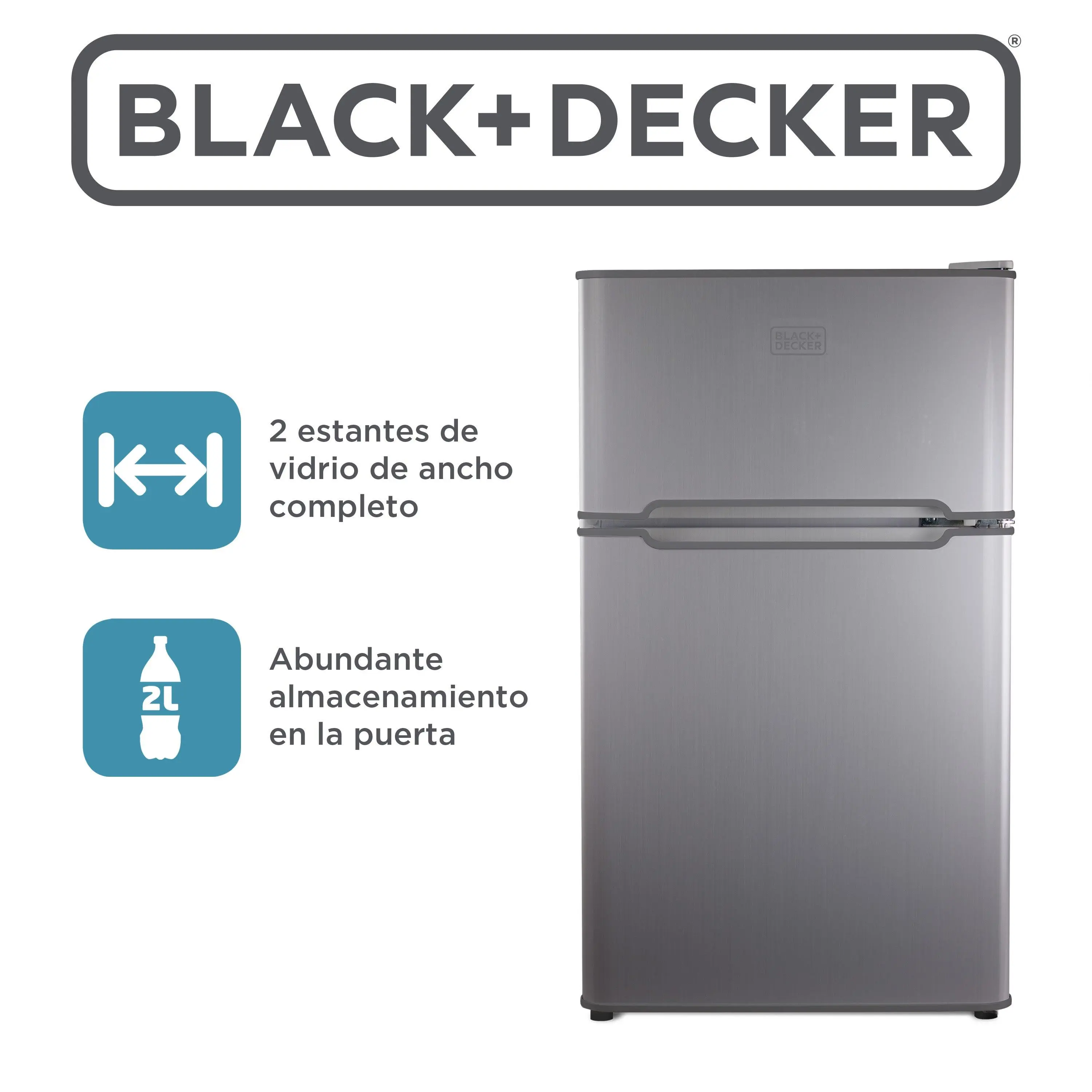 BLACK+DECKER 3.1 Cu. Ft. Compact Two Door Refrigerator with Freezer, ENERGY STAR Certified Mini Fridge, 0.9 Cu. Ft. Freezer, Interior Light, R600a Refrigerant, BCRDK32V, Stainless Look