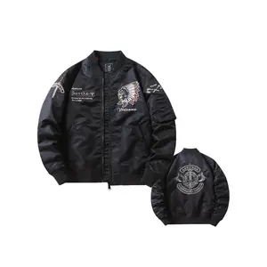 [Autumn/Winter Heavy Work Jacket]  Men's Embroidered Flying Jacket - Autumn/Winter Heavy Work Jacket - 100% Nylon Polyamide Base Layer - 160gsm Fabric Weight - Regular Fit - Alphabet Pattern - Zipper Closure - Baseball Collar
