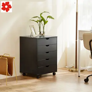New Mobile Vertical File Cabinet 5 Drawer Wood Chest Organizer Office storage and desktop accessories