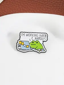 Office Humor Sarcastic Quote Frog Working Hard Enamel Pin, Creative Animal & Letter Design ,High-Quality Durable Alloy Brooch, Decorative Backpack Clothes Hat Badge, Suitable for Daily Accessory Matching, Jewelry Gift for Friends