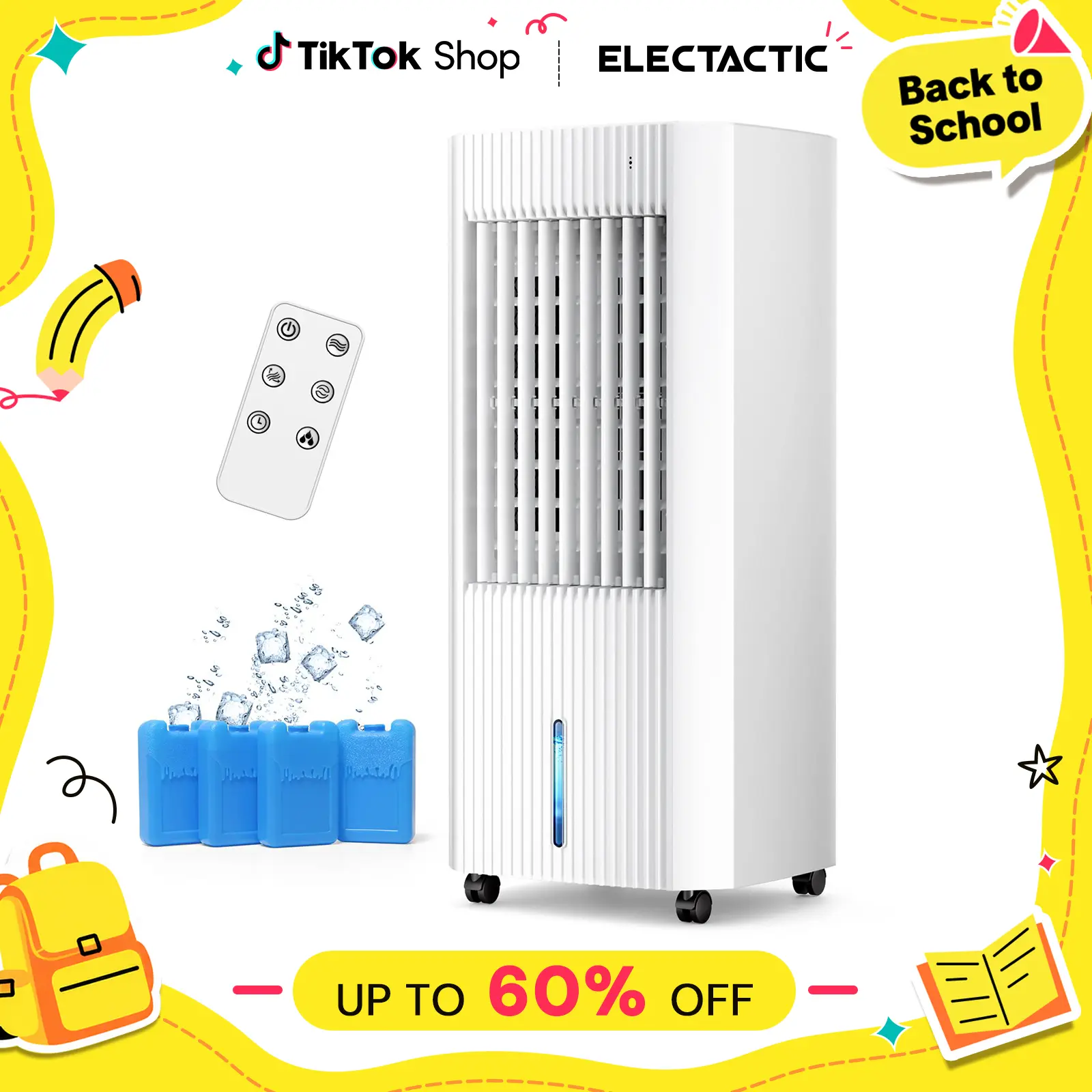 Summervibes Electactic Air Cooler - Windowless Portable Air Cooler with 3 Modes & 3 Speeds, 1.5Gal Tank for 15H Cooling, 140° Oscillation, 16.4FT Remote for Bedroom Indoor Use summerwins,dorm essentials,home essentials