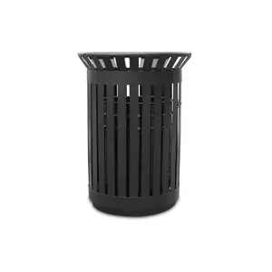 Outdoor metal slatted trash receptaclewaste receptaclecommercial trash canszone round garbage binsquare hotel street patio indoor metal stan bigblack