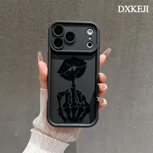 Skeletal Kiss Gesture Design Phone Case, Soft Silicone, Fully Protected and Shockproof For iPhone 17 16 15 Pro Max 14 13 12 11 Plus Air Cover