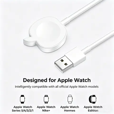 Magnetic USB Smartwatch Charger - Wired Fast Charge, Fireproof TPE+PC 1m Durable Cable, Portable Home Accessory, Compatible with Series 1-11, Ultra, SE, SE2, Ideal Electronic Gadgets Accessory Gift