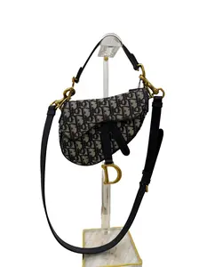 Pre-owned Dior canvas Shoulder Bags Saddle Bag with Strap Blue Oblique Jacquard