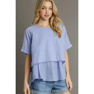 Umgee Full Size Eyelet Layered Short Sleeve Blouse Plus Size