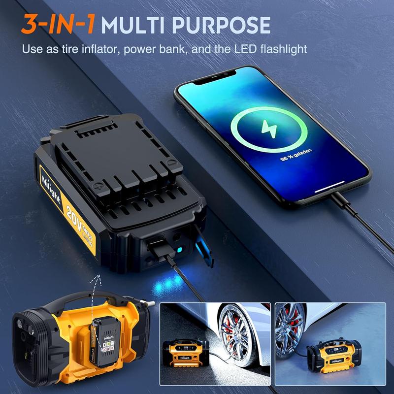 Nilight Portable Air Compressor and  1500mAh Rechargeable Battery, 12V Digital Pump for Car, SUV, Motorcycle, Bicycle Portable Wireless Car Tire Inflator portable air faster air  tire pressure Manual Nozzles Vehicle Automotive  dealsforyoudays