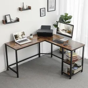 Enprise 54.3'' L-Shaped Metal Base Writing Desk, Removable Upper Storage Shelf, Durable Steel Frame, Spacious Desktop for Work and Study