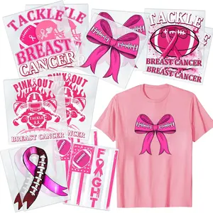 12 Sheets Pink Out Football Breast Cancer Awareness Iron on Heat Press Decals Stickers,Time to Tackle Breast Cancer Themed HTV Heat Transfer Vinyl Letter Patches for T Shirt Pillow Clothes Backpack