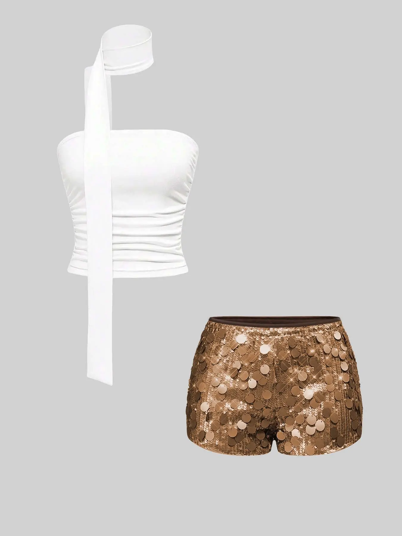 Women's Sexy Bodycon Top and Sequin Shorts Set, Y2K Street Style, Perfect for Parties, Christmas, Music Festivals, Holiday Celebrations