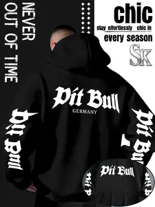 Men's "Pit Bull Germany" Black Metal Font Hoodie - Casual Top for Daily Wear, Comfortable Fabric for Edgy Street Style, Trendy Hardcore Fashion Piece