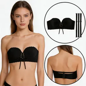 Convertible Strapless Lace-Up Push-Up Bra, Seamless, Comfortable, Invisible, Non-Slip High Support Padded Bra, Multiway for Party/Prom/Everyday Wear