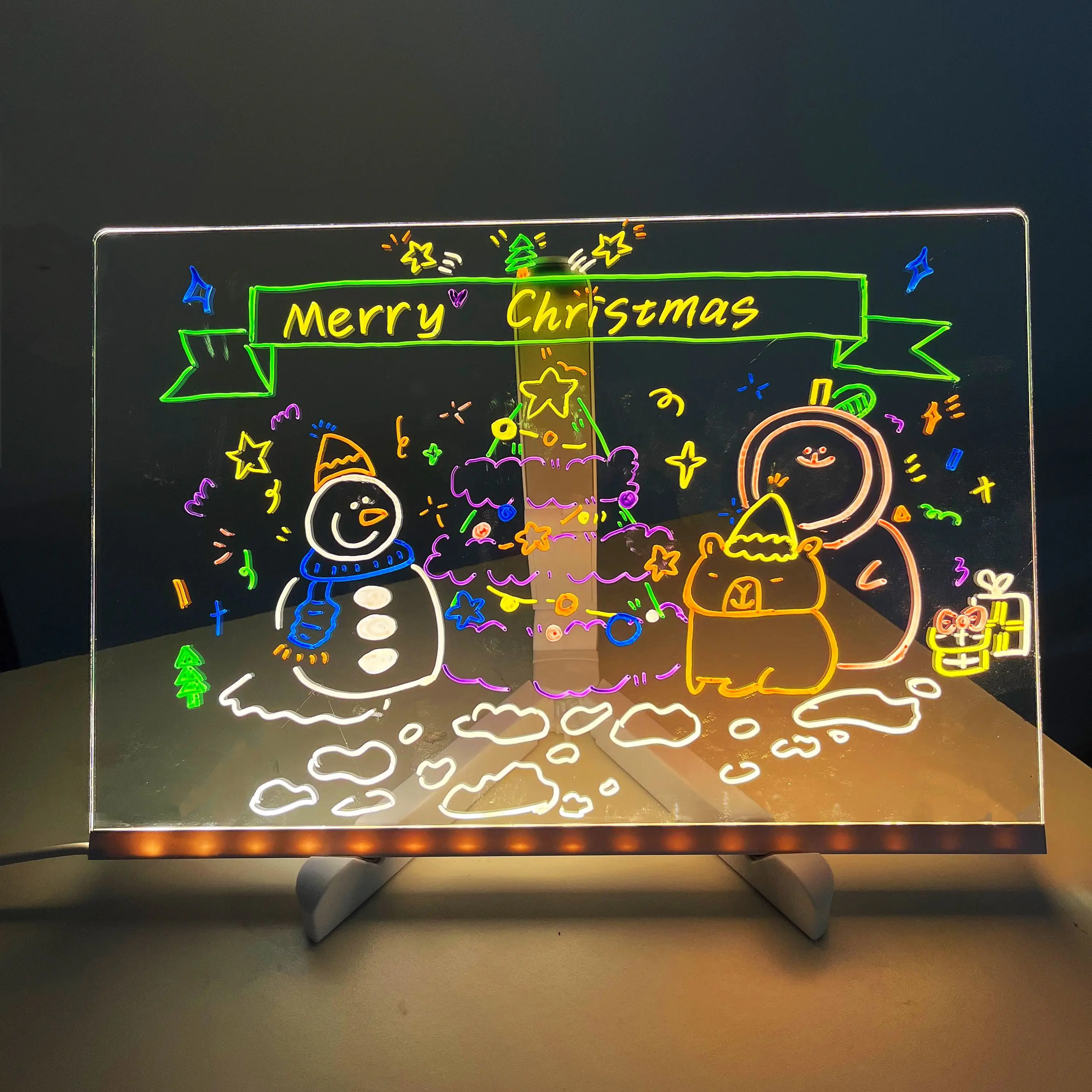 Dry Erase Board with LED Light Includes 7 Color Pens Angle Adjustable Tripod Writable Decorative Note Board for Office and Home Use 7.67x11.61in