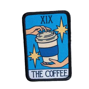 The Coffee tarot card funny cute  2"x3" morale patch with hook and loop backing