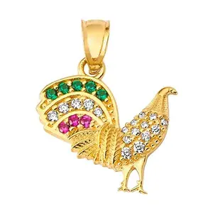 10K/14K Solid Gold Peacock Pendant with Multicolor CZ Stones - NEWC-051
