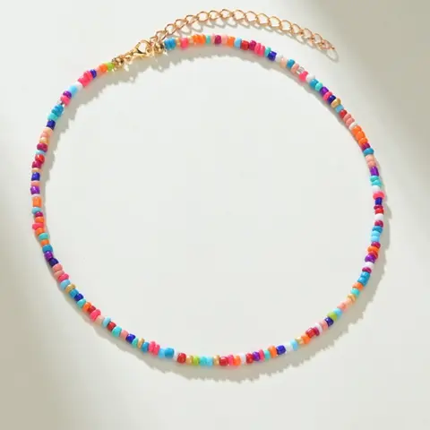 Bohemian Resin Craftsmanship Beaded Necklace for Women, Gift, Colorful Beaded Decor Pendant Necklace, Summer Style Jewelry, Boho Style Beaded, Adjustable Beaded Design, Decorative Necklace