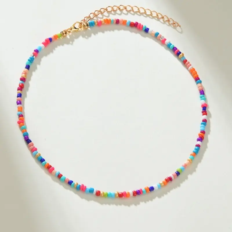 Bohemian Resin Craftsmanship Beaded Necklace for Women, Gift, Colorful Beaded Decor Pendant Necklace, Summer Style Jewelry, Boho Style Beaded, Adjustable Beaded Design, Decorative Necklace