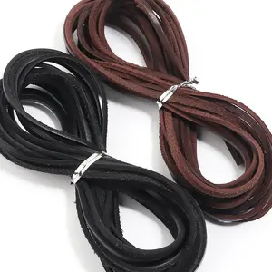 5yards/lot Vintage 100% Genuine Cowhide Leather Rope Flat Leather Cord String For Jewelry Making DIY Bracelet Braided Crafts