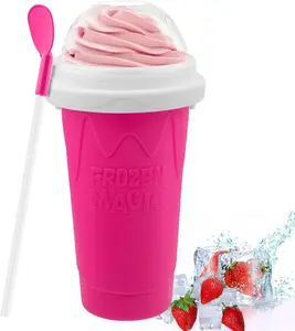 Slushie Maker Cup DIY Magic Slushy Maker Squeeze Cup, Portable Smoothie Squeeze Cup for Juices, Milk and Ice Cream Make, Birthday Gifts Pink