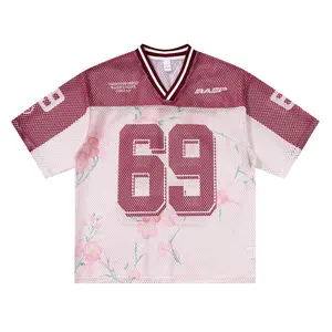 Inflation Streetwear Retro Football Element 260g Heavyweight Oversize Short Sleeve T-Shirt Fashion Tall Slimming V-Neck Mesh Breathable Street Style Casual Top Unisex Shortsleeve Print graphic tee