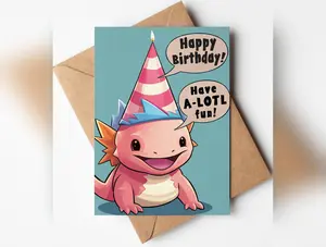Katie Doodle ® - Axolotl Birthday Cards (Pop-Art) for Kids with Envelope