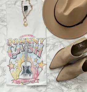 [Sale Up To 50%] Johnny Cash T-Shirt Unisex Vintage White Tee | Classic Outlaw Country Guitar Graphic, Nashville Americana Style, Casual Music Aesthetic Shirt