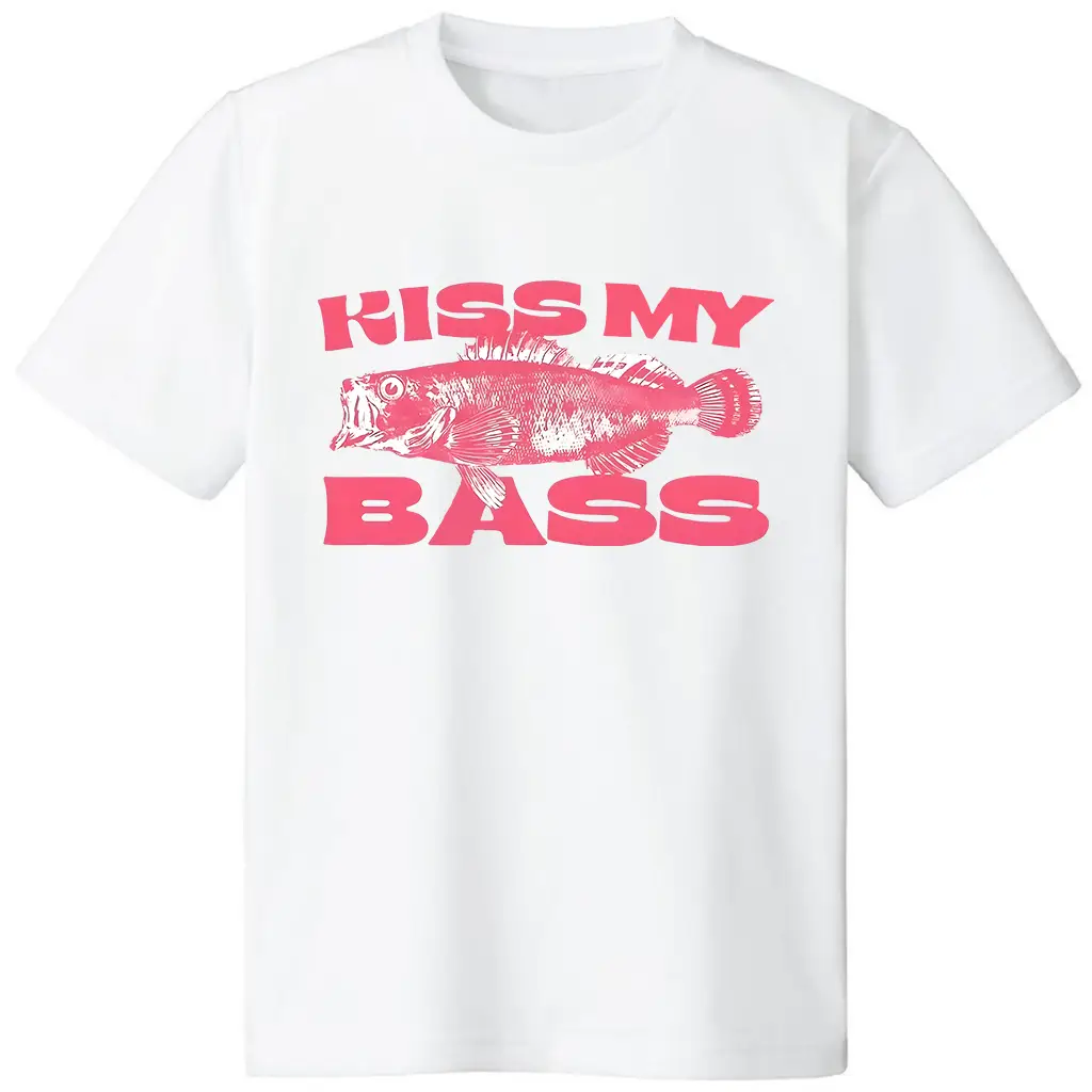 Kiss My Bass Vintage Style Fishing T-Shirt, Fisher Graphic Shirt Pink Design,Comfortable sweatshirt, with or without a hood