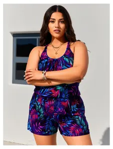 Plus Size Swim Romper Women One Piece Swimsuit with Shorts Modest Bathing Suit Pockets UPF 50+ Athletic Swimwear for Surfing Beach Pool