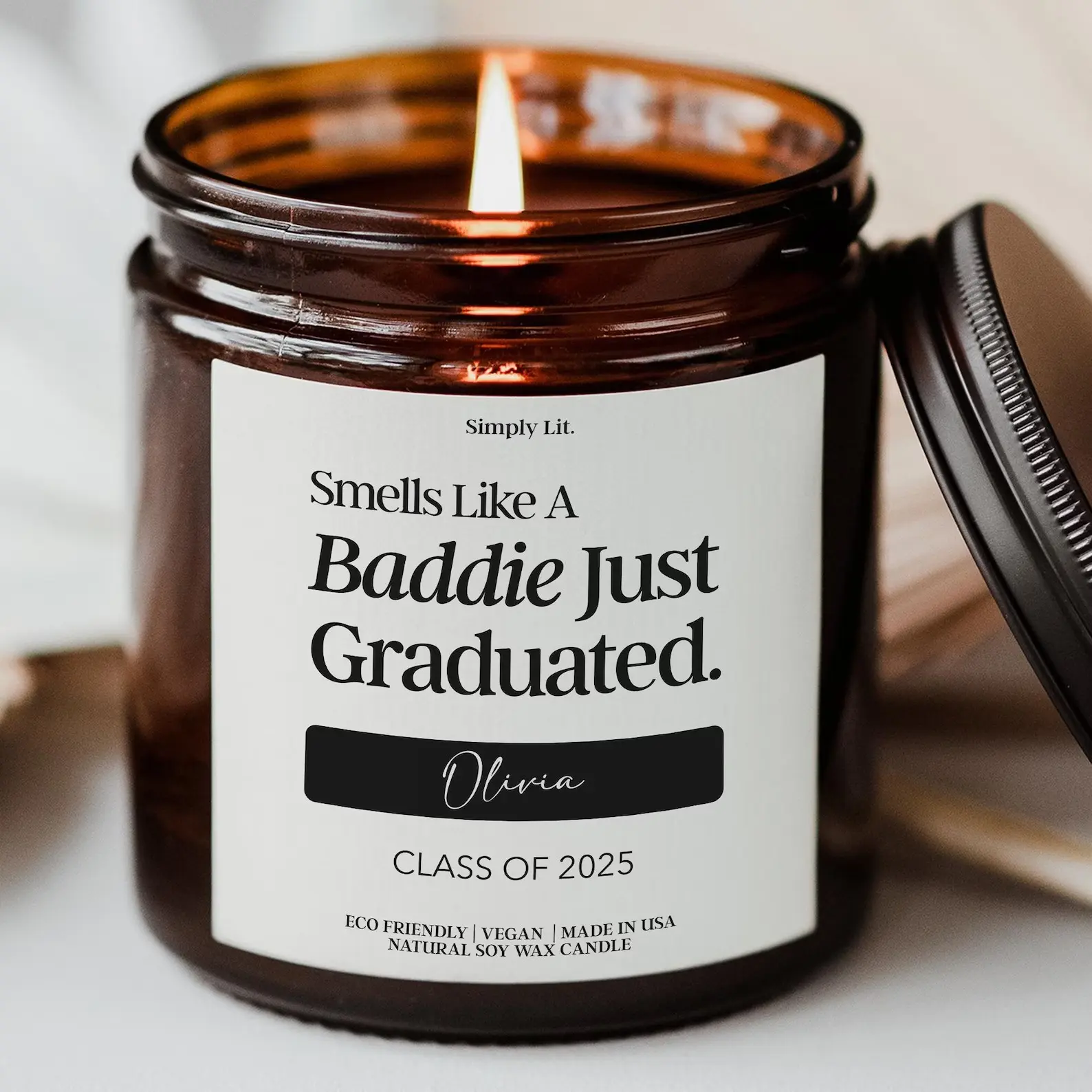 Funny Baddie Graduated Candle Custom Graduation Gift for Graduate Class of 2025 Grad Gift Grandson College High School Graduation, Birthday Gift For Him