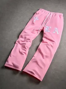Cross Stitch Micro Flare Sweatpants, American Street Style, Elastic Waist, Unisex, High Visibility, Perfect for