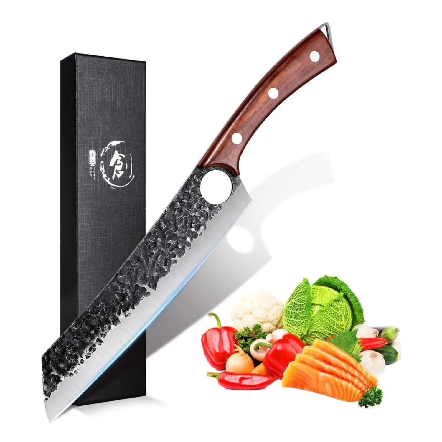 Purple Dragon Chef Knife Meat and Vegetable Cleaver Hand Forged Boning 8.5 Inch Full Tang Design Kitchen for Home Restaurant