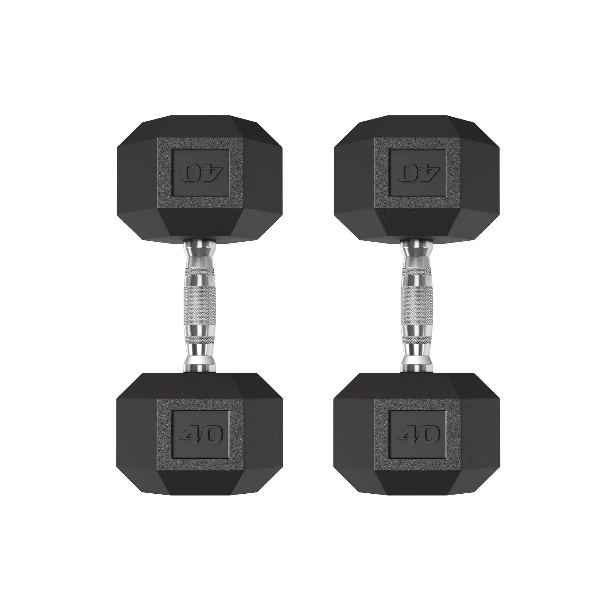 40lb Hex Dumbbells Set of 2 (80lbs Total) - PVC-Coated Cast Iron Hand Weights with Non-Slip Steel Handles, Anti-Roll Home Gym Fitness Equipment for Full Body Workout, Build Muscle, Resistance Training, Bodybuilding Weight Lifting, Arm Strength Training, H