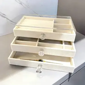 Three-layer transparent acrylic jewelry storage box, large capacity, multi compartment design for earrings, rings, necklaces and bracelets, display box for ladies' vanity desktop.