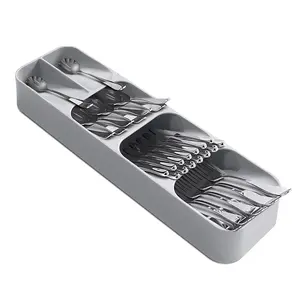 Helen Home Kitchen Drawer Organizer, Drawer Store Tray for Cutlery, Fork, Spoon, Silverware Organizer Partition Storage Box, Organizer Storage Tray for Kitchen Drawer, Grey