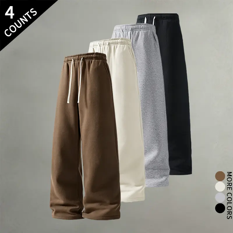 4PCS Universal Casual Wide-Leg Sweatpants Set - Knot, Elastic Drawstring High-Waisted Men's Sports Sweatpants, Soft Fleece Baggy Lounge Pants for Everyday Active, Streetwear Use