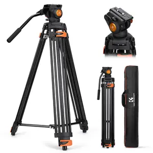 K&F CONCEPT 80" Video Tripod with Fluid Head, Aluminum Heavy Duty Camera Tripod with Smooth Friction Damping, Quick Release Plate for DSLR, Mirrorless, Camcorder, Video Cameras, Max Load 17.6lb