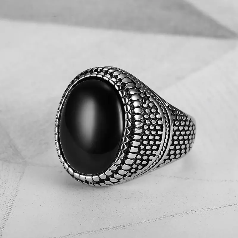 Black Granular Texture Stainless Steel Ring - European & American Trendy Stackable Jewelry, Anti-Rust Luxury Alternative Ring, Dark Aesthetic, Simple Atmospheric Lightweight Multifunctional Costume Accessory, Stackable Rings, Stainless Steel Jewelry