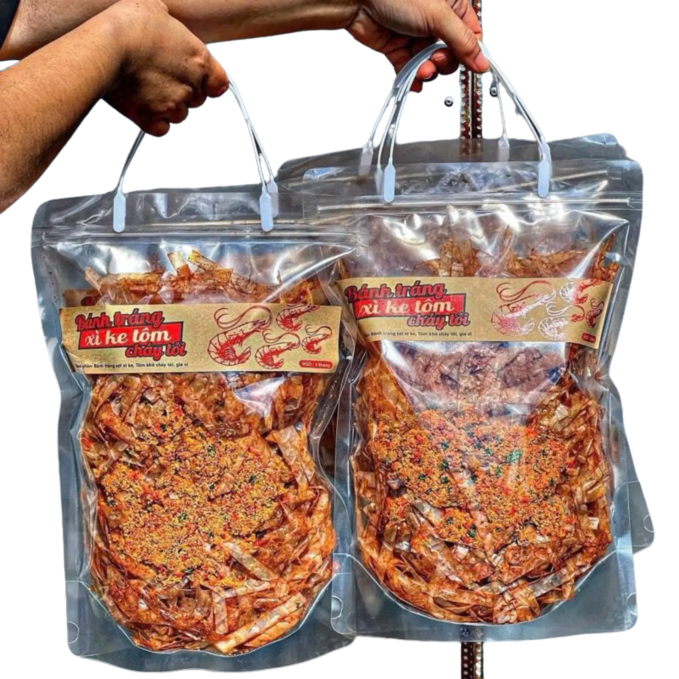 Bánh Tráng Xike Sợi Trộn Tôm Cay Cay Vietnamese Spicy Crispy Rice Paper Snack Signature Street Food 350gram Bag Garlic Crunchy