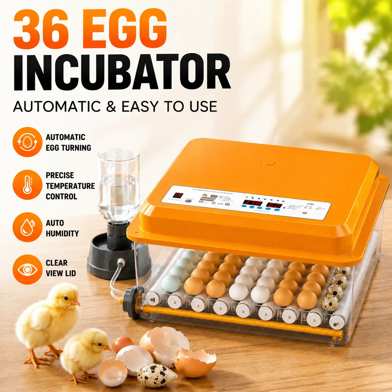 Cube Series Egg Incubator, Automatic Egg Hatcher with Automatic Temperature Control, Digital Poultry Hatching Machine for Chicken Quail Duck Goose Eggs